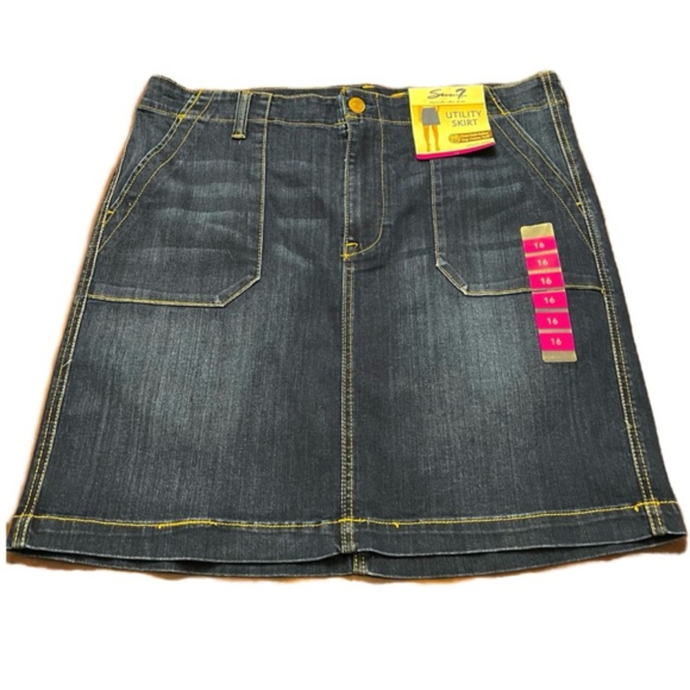 Seven7 jean utility skirt cotton twill pockets Atlantic Wash blue size 16 NWT - Picture 2 of 8